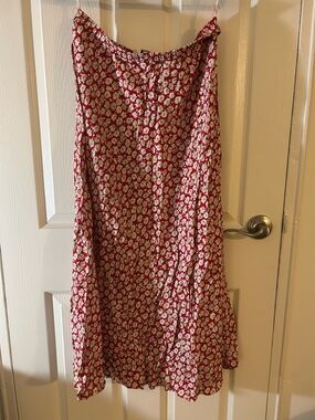 Red Floral Maxi Skirt with Elastic Waist